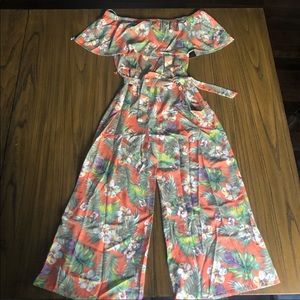 SALE! Lulus tropical floral off shoulder jumpsuit
